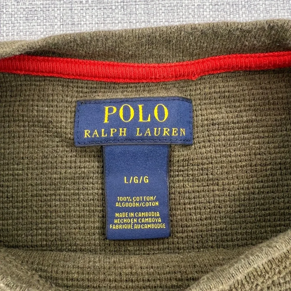 Polo‎ Ralph Lauren Waffle Knit Thermal Shirt Men Large Olive Cotton Preppy Y2K